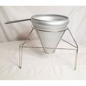 Vintage Aluminum Cone Strainer Colander Sieve on Stand Baking Cooking Rustic